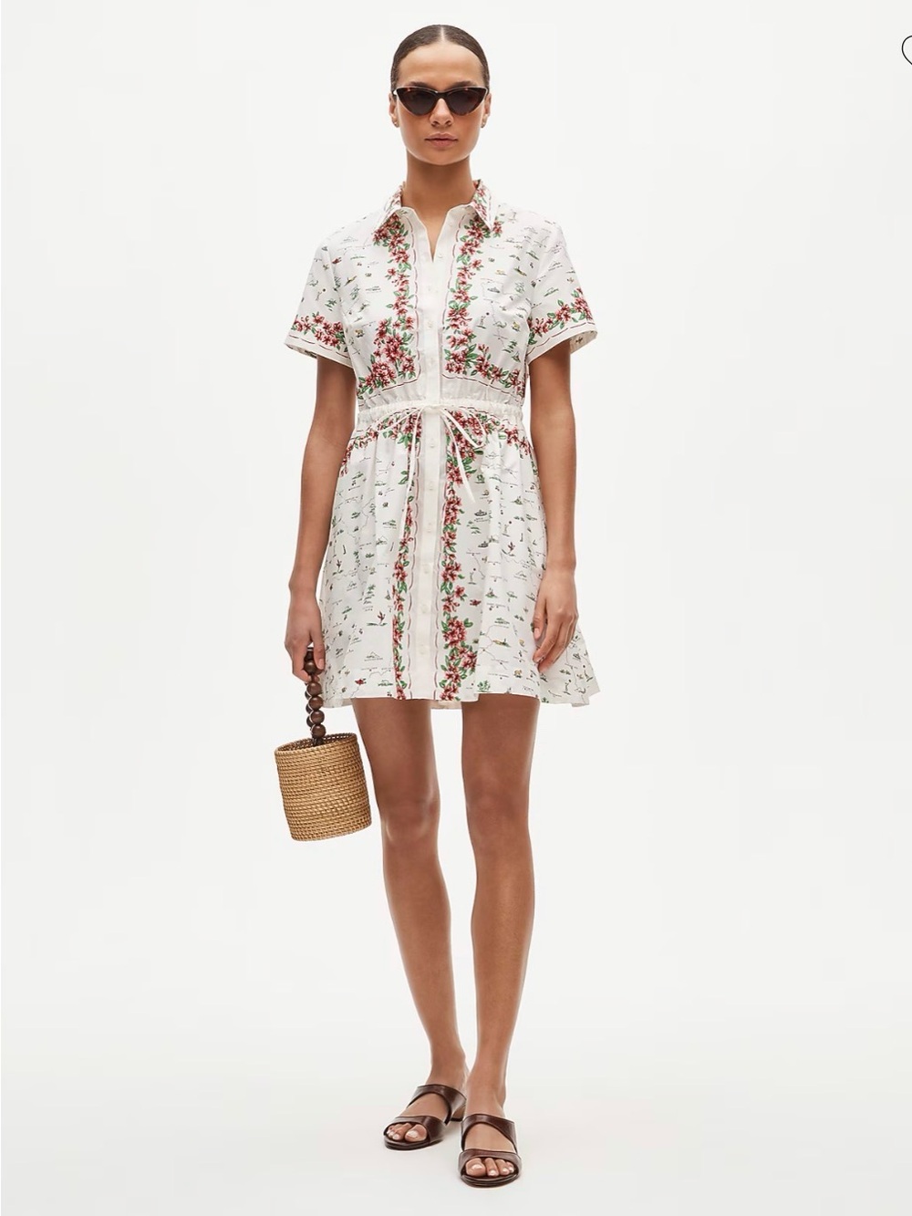 J. Crew Tall Cerise mini shirt-dress in map-print cotton poplin